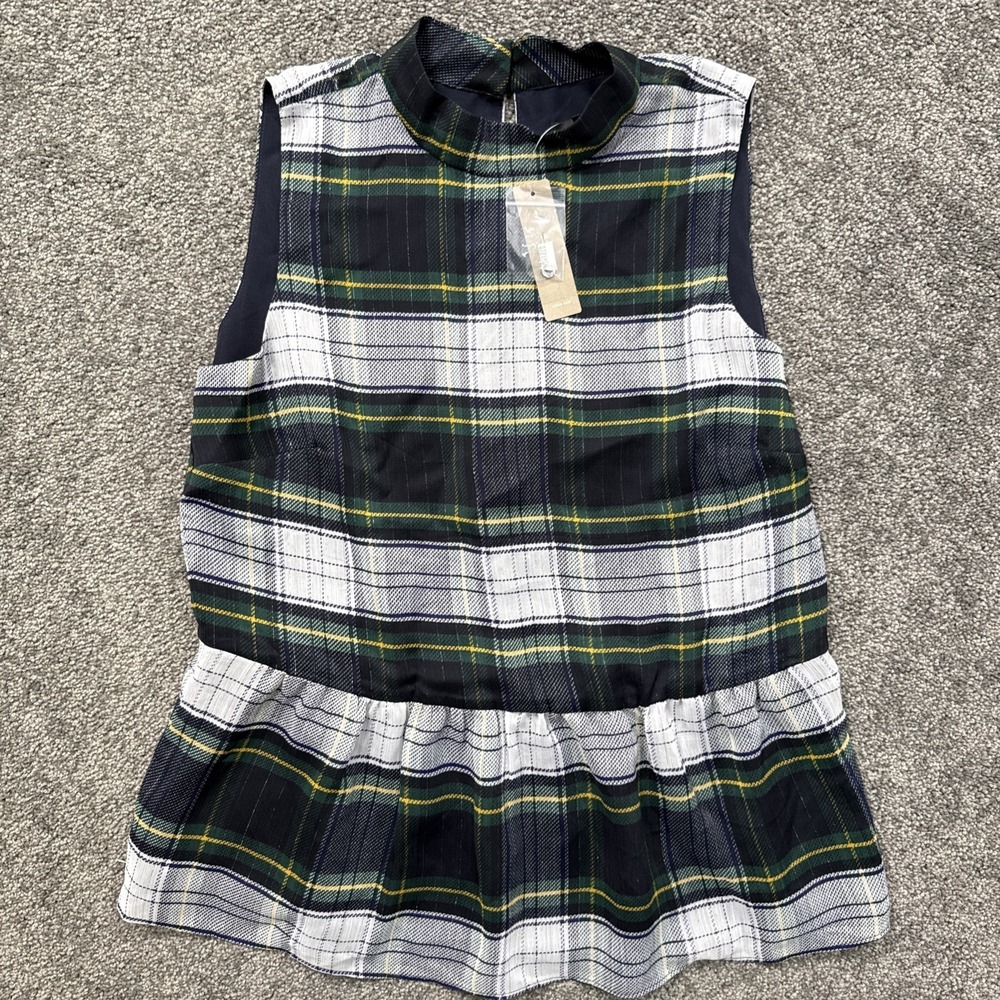 Womens S J Crew Shirt AG995 Sleeveless Peplum Top Gilded Highland Tartan Plaid